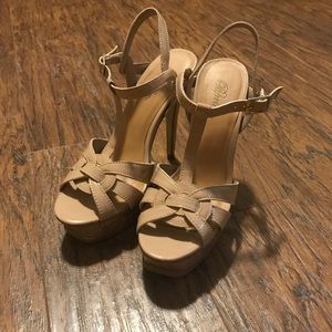 Nude patent leather heels